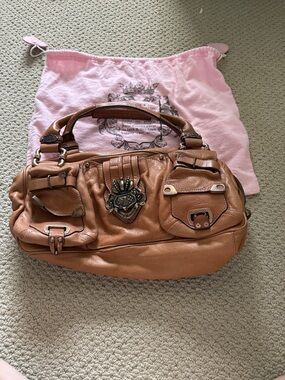 Juicy Couture Leather Multi-Pocket Satchel Handbag - Tan